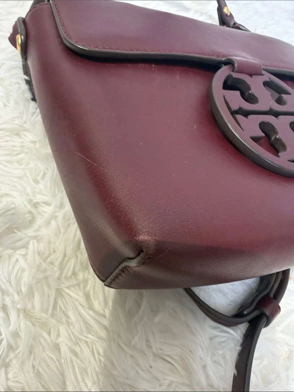 Tory Burch Burgundy Leather Miller Crossbody Bag